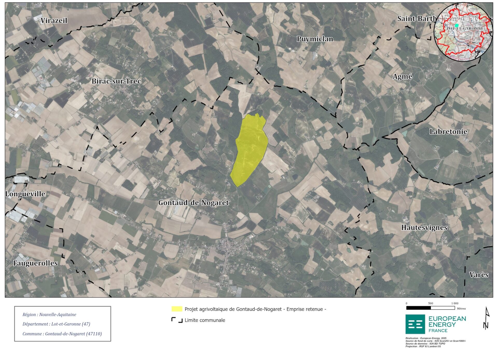 carte implantation projet agrivoltaïque de la ferme de Laubès